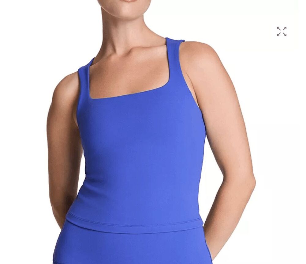 SPANX Get Moving Square Neck Shelf Tank- Cosmo Blue- Size L